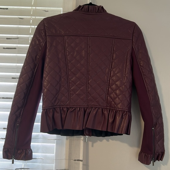 French Connection Women's Vegan Leather Jackets, Plum Noir Ruffle size XS NWT - Picture 5 of 10